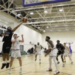 Jordan Perkins rolls in a basket off his fingertips