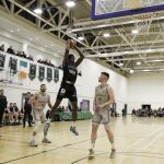 Powerful win in the air by Iggy Hunte as Jordan Blount looks on